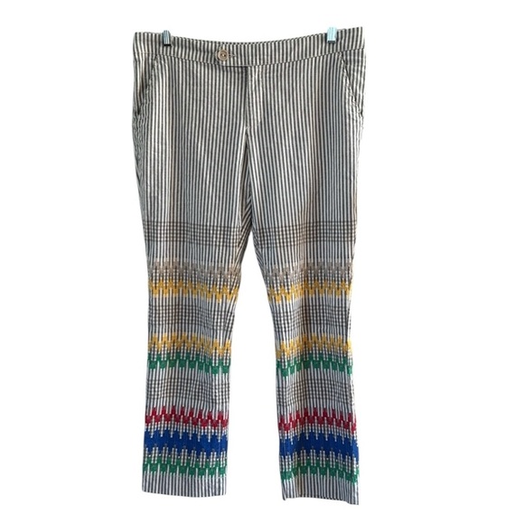 Cartonnier by Anthropologie Stitched Striped  Rainbow Embroidered Pants size 10 - Picture 3 of 7